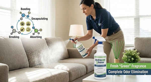 Hydrocide Xtreme™ 適用於，包括地毯、窗簾、軟墊家具、寵物床、床墊等。它特別擅長中和寵物尿液和糞便、嘔吐物、臭鼬麝香以及腐爛蛋白質和有機物產生的異味。