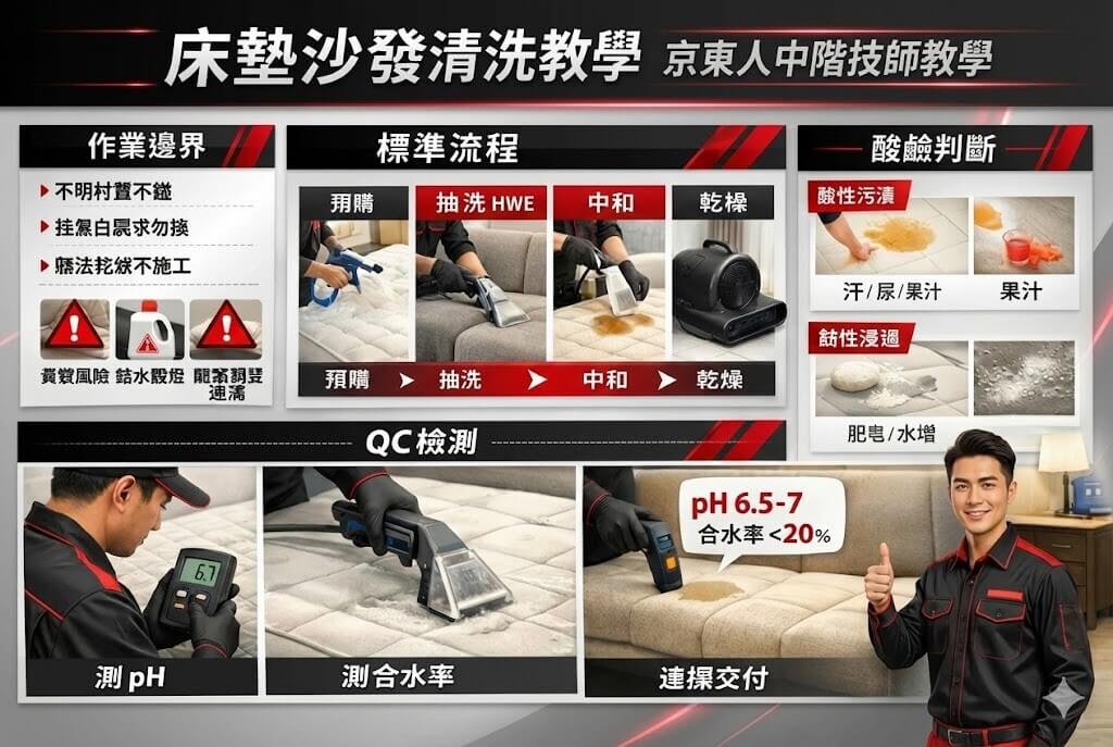 京東人床墊沙發中級課程，教你PH值，藥劑學，低濕抽吸法，UV燈光療法，光氧化還原技術
