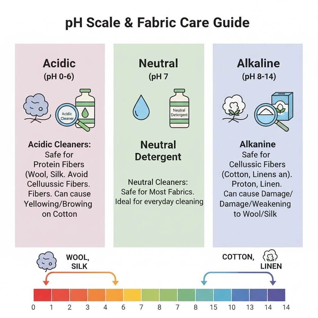 PH值與材質使用風險，床墊清洗教學-pH值對纖維影響示意圖