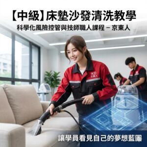 京東人床墊沙發中級課程，教你PH值，藥劑學，低濕抽吸法，UV燈光療法，光氧化還原技術